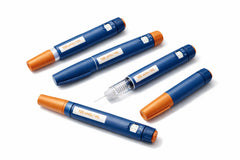 Blue and orange insulin pens labeled 100 units/mL, ideal for GLP-1 injectors and biologics storage